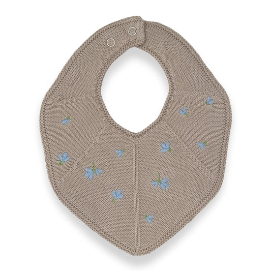 Knitted Bib - Khaki & Embroidery